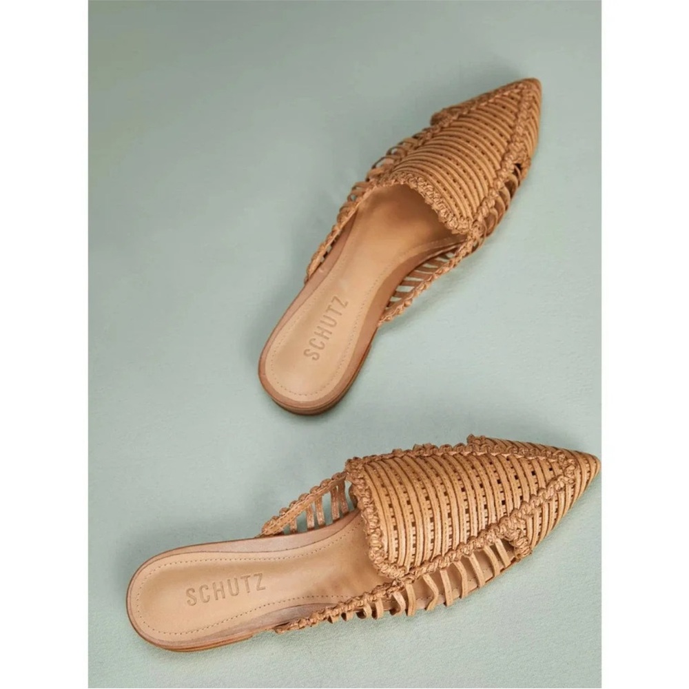 SCHUTZ Marli Woven Leather Flat Mules size 7.5
